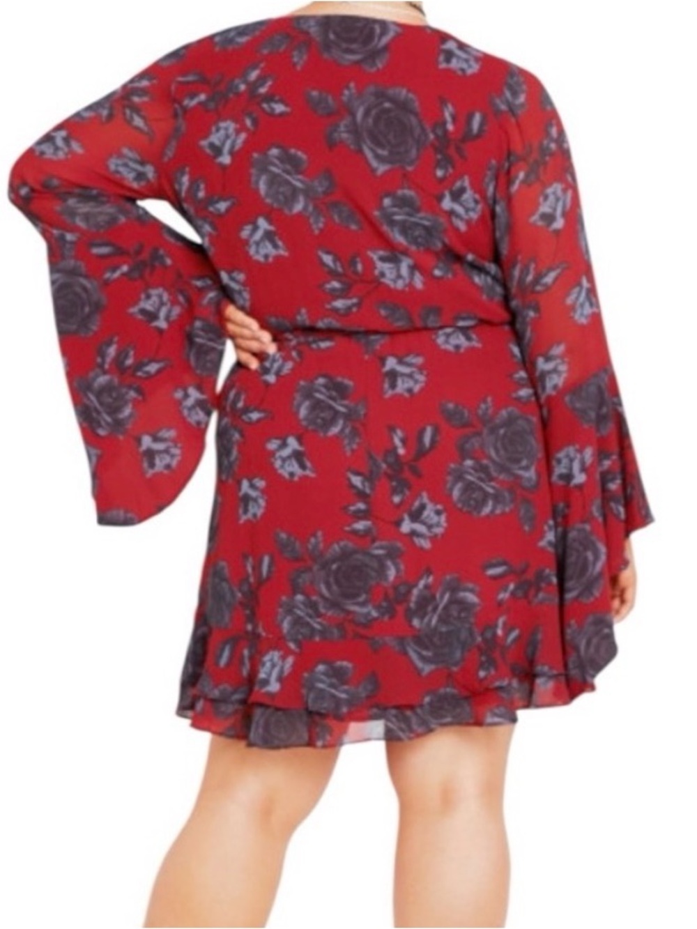 Like New City Chic Plus Size 16 Red Mini Dress with Grey and Black Rose Print - Picture 9 of 12